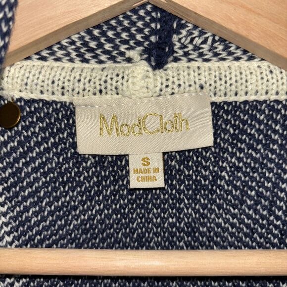 MODCLOTH Sweater Blue White Cardigan Checkered Grid Long Oversized Comfy Small - Picture 4 of 7